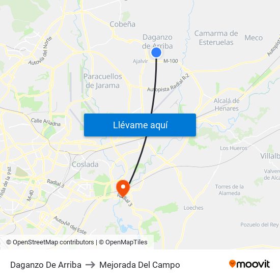 Daganzo De Arriba to Mejorada Del Campo map
