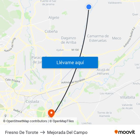Fresno De Torote to Mejorada Del Campo map