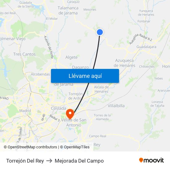 Torrejón Del Rey to Mejorada Del Campo map