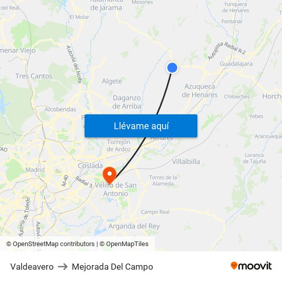 Valdeavero to Mejorada Del Campo map