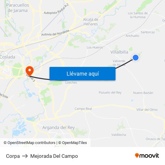 Corpa to Mejorada Del Campo map