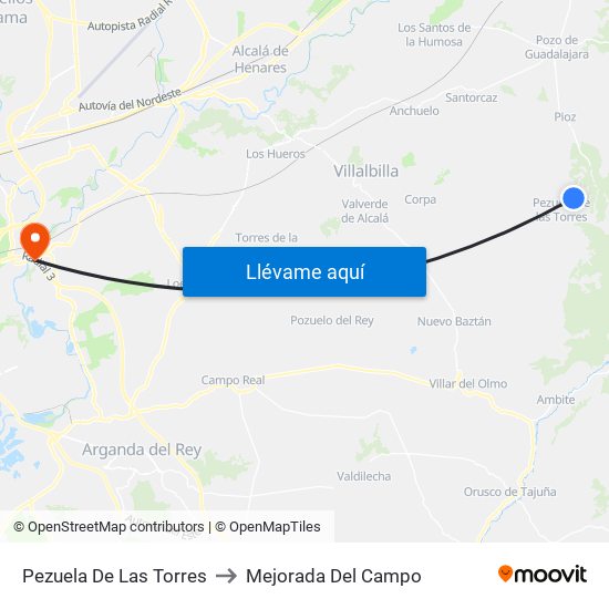 Pezuela De Las Torres to Mejorada Del Campo map