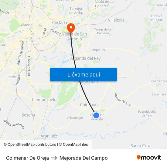 Colmenar De Oreja to Mejorada Del Campo map