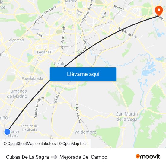 Cubas De La Sagra to Mejorada Del Campo map