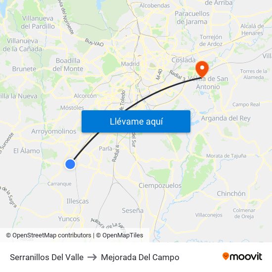 Serranillos Del Valle to Mejorada Del Campo map
