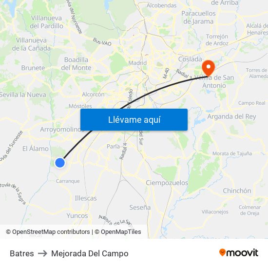 Batres to Mejorada Del Campo map