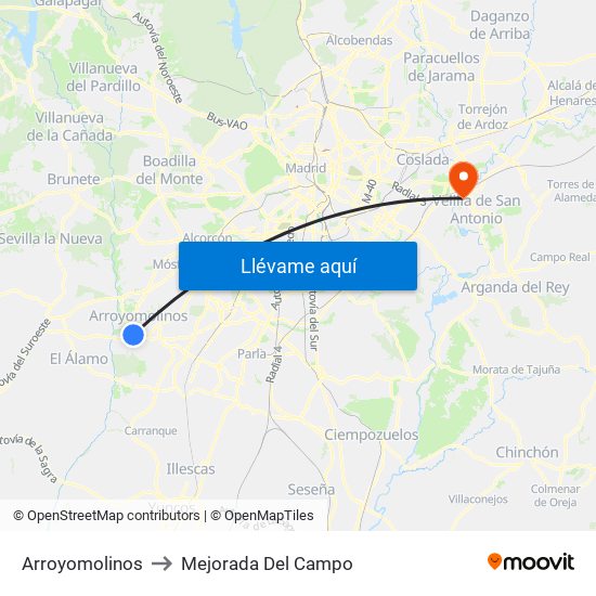 Arroyomolinos to Mejorada Del Campo map