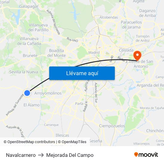 Navalcarnero to Mejorada Del Campo map