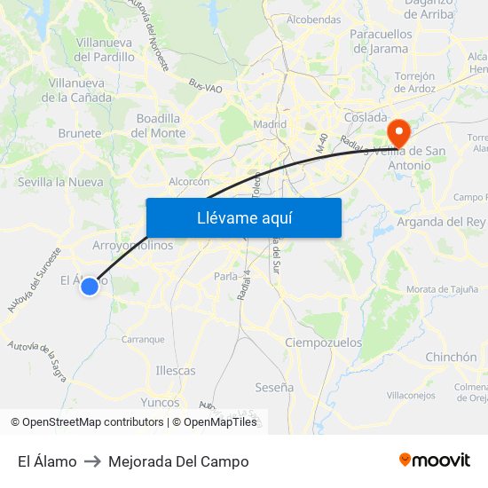 El Álamo to Mejorada Del Campo map