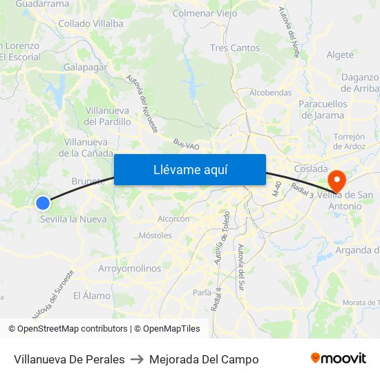 Villanueva De Perales to Mejorada Del Campo map