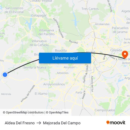 Aldea Del Fresno to Mejorada Del Campo map