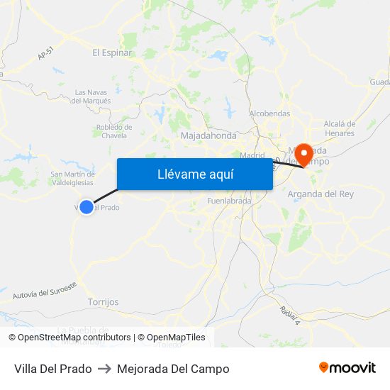 Villa Del Prado to Mejorada Del Campo map