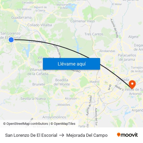 San Lorenzo De El Escorial to Mejorada Del Campo map