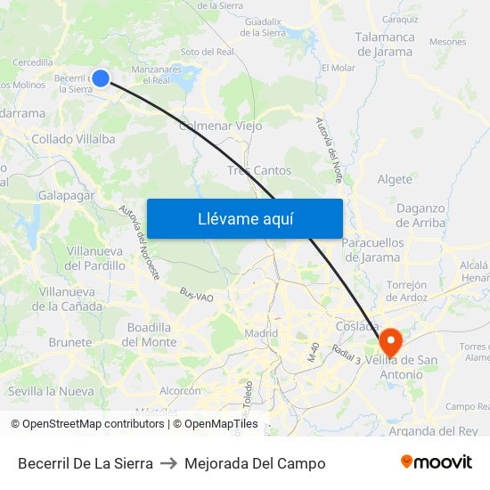 Becerril De La Sierra to Mejorada Del Campo map