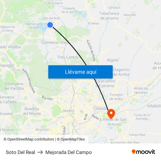 Soto Del Real to Mejorada Del Campo map