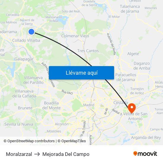 Moralzarzal to Mejorada Del Campo map