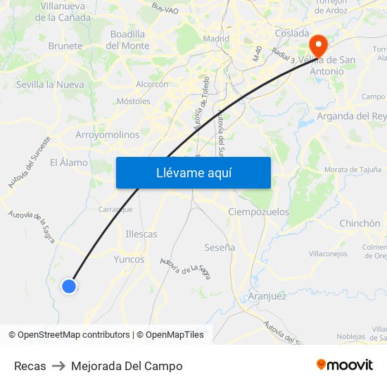 Recas to Mejorada Del Campo map