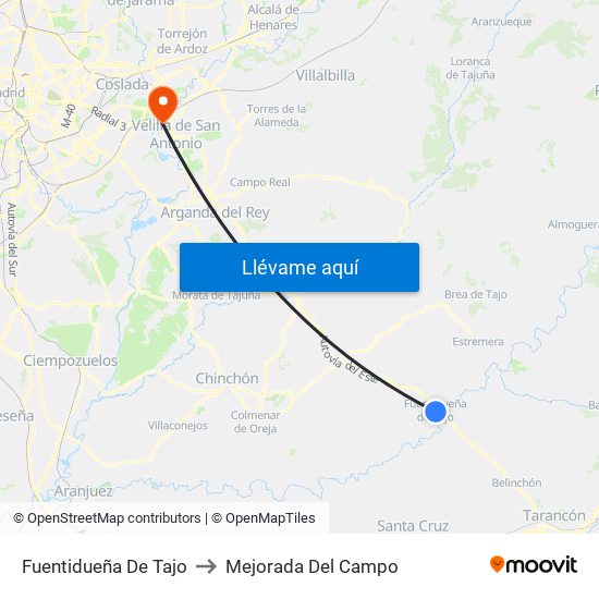 Fuentidueña De Tajo to Mejorada Del Campo map