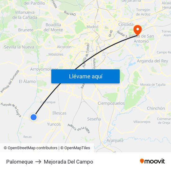 Palomeque to Mejorada Del Campo map