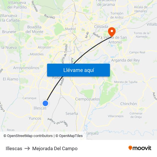 Illescas to Mejorada Del Campo map