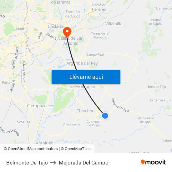 Belmonte De Tajo to Mejorada Del Campo map