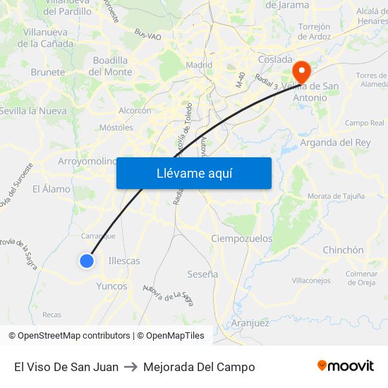 El Viso De San Juan to Mejorada Del Campo map