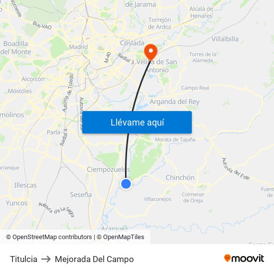 Titulcia to Mejorada Del Campo map