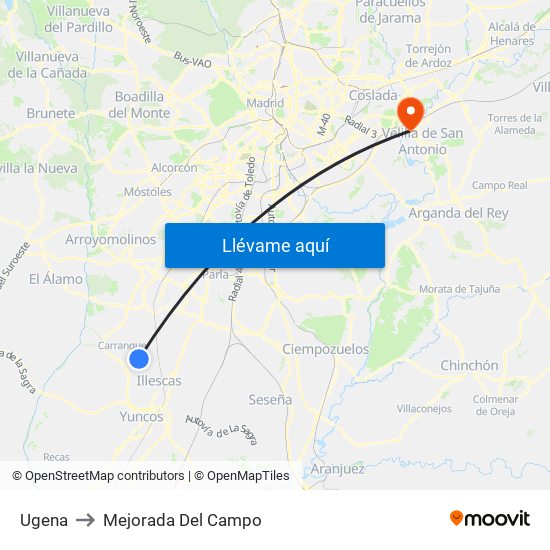 Ugena to Mejorada Del Campo map
