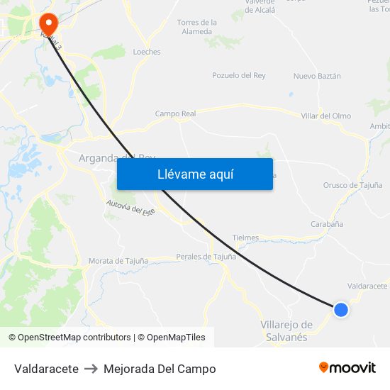 Valdaracete to Mejorada Del Campo map