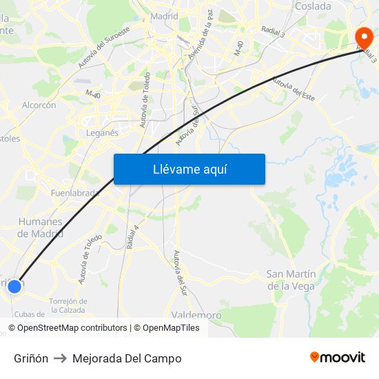 Griñón to Mejorada Del Campo map