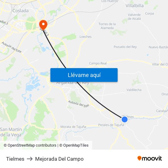 Tielmes to Mejorada Del Campo map