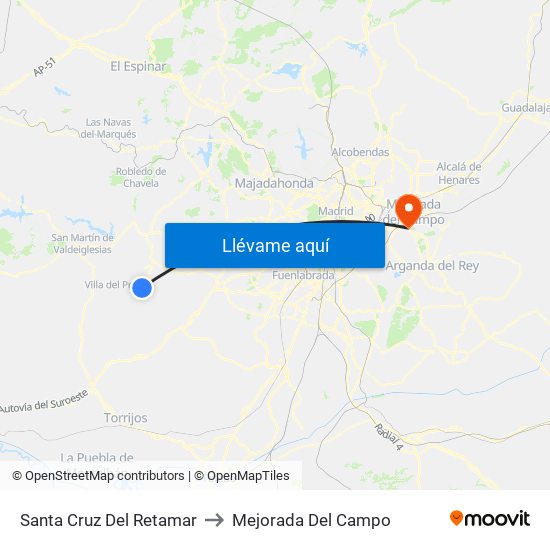Santa Cruz Del Retamar to Mejorada Del Campo map