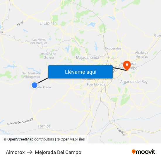 Almorox to Mejorada Del Campo map