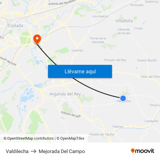 Valdilecha to Mejorada Del Campo map