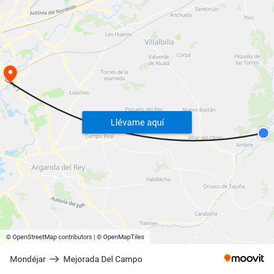 Mondéjar to Mejorada Del Campo map