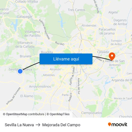 Sevilla La Nueva to Mejorada Del Campo map