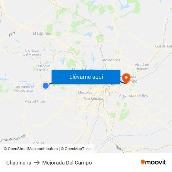 Chapinería to Mejorada Del Campo map