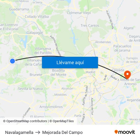 Navalagamella to Mejorada Del Campo map