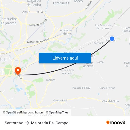 Santorcaz to Mejorada Del Campo map
