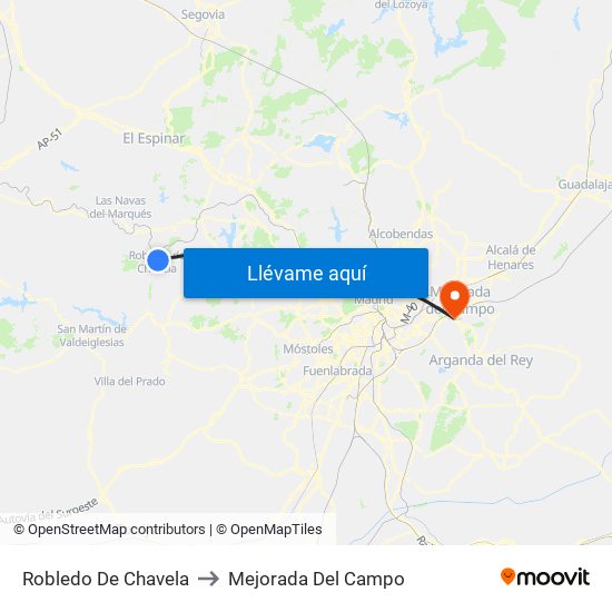 Robledo De Chavela to Mejorada Del Campo map