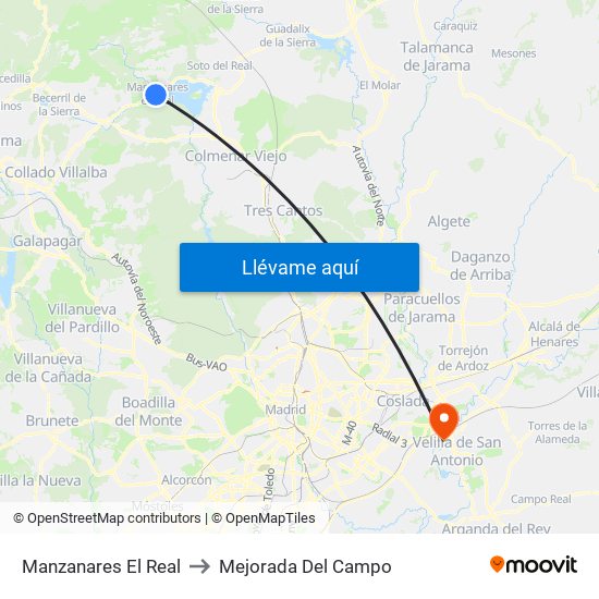 Manzanares El Real to Mejorada Del Campo map