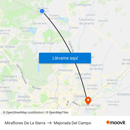 Miraflores De La Sierra to Mejorada Del Campo map