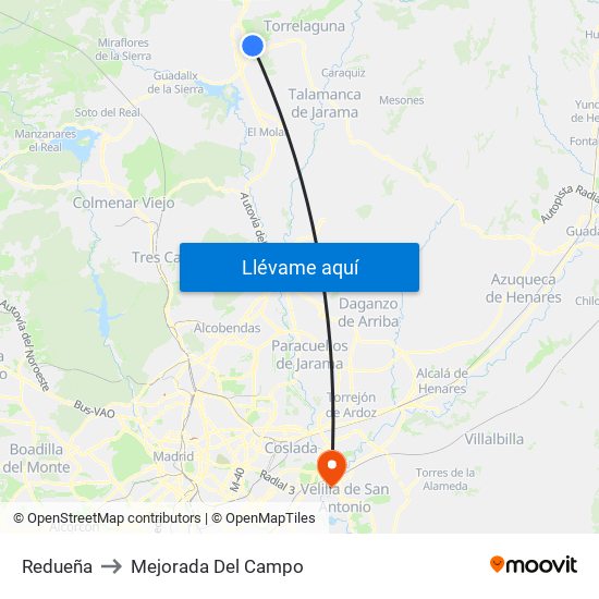 Redueña to Mejorada Del Campo map