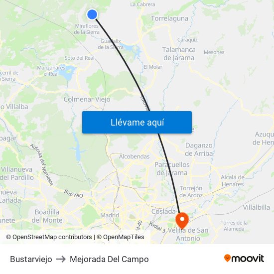 Bustarviejo to Mejorada Del Campo map