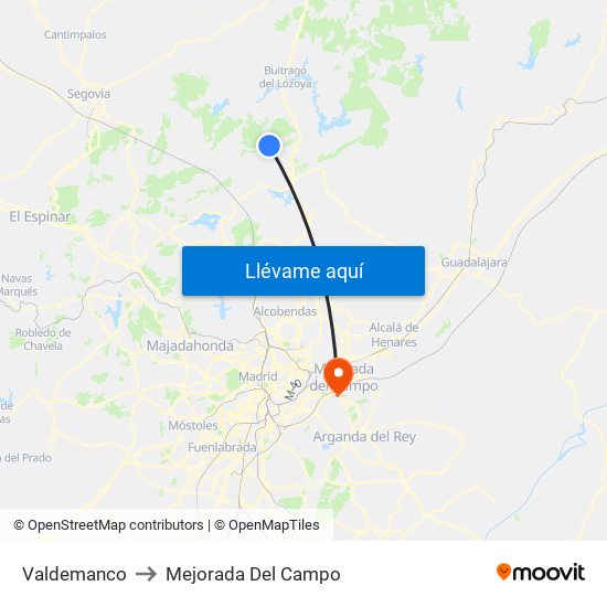 Valdemanco to Mejorada Del Campo map