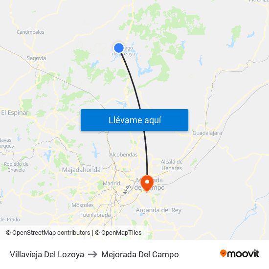 Villavieja Del Lozoya to Mejorada Del Campo map