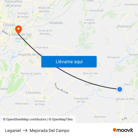 Leganiel to Mejorada Del Campo map