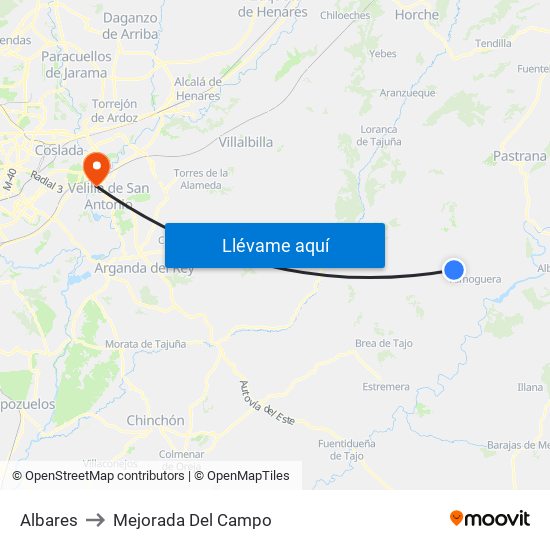Albares to Mejorada Del Campo map