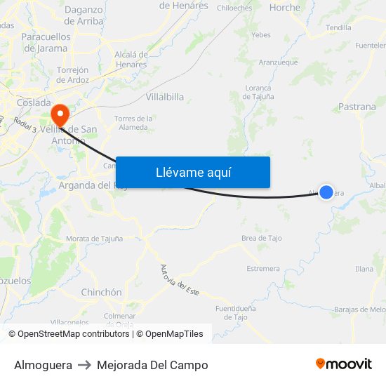 Almoguera to Mejorada Del Campo map