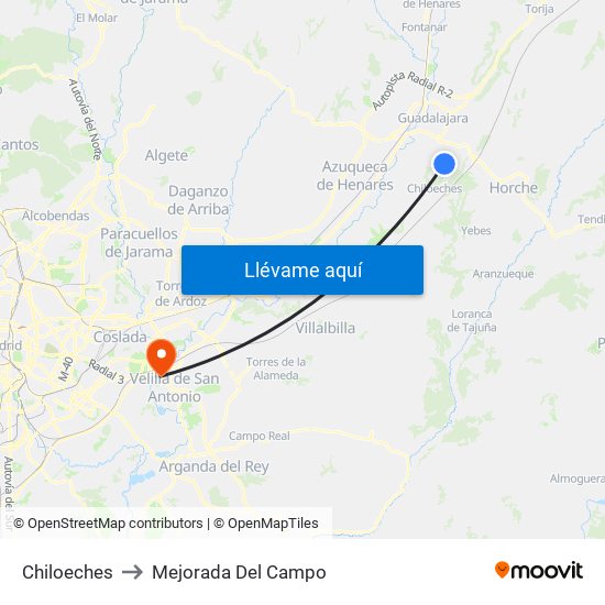 Chiloeches to Mejorada Del Campo map
